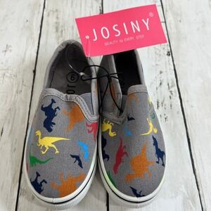 Josiny Kid's NWT Dinosaur Slip-On Sneakers Gray Canvas Size 6